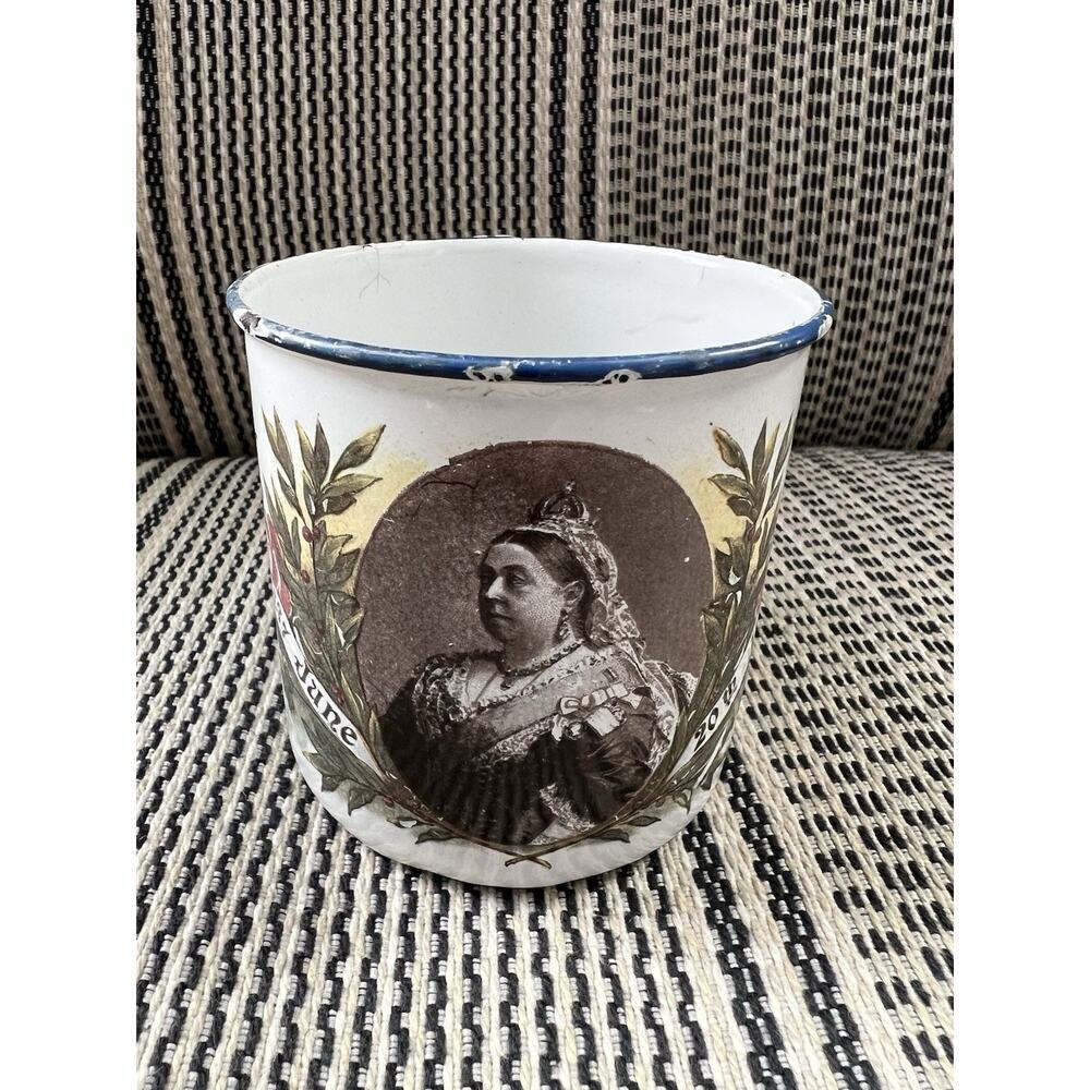 Rare Antique‎ Queen Victoria Diamond Jubilee Enamelled Metal Beaker 1897
